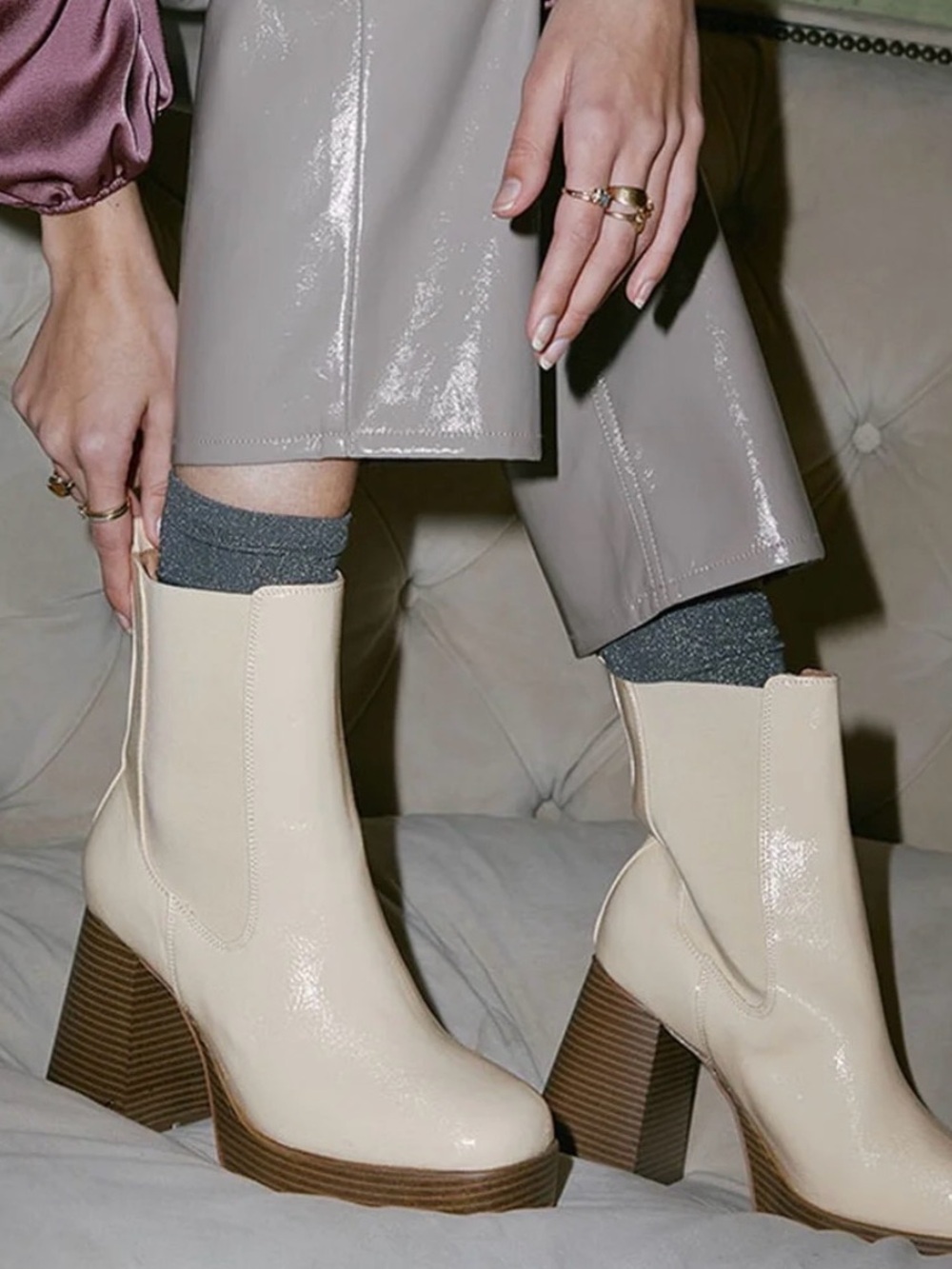 Circus by Sam Edelman Cream Patent Platform Chelsea Boots